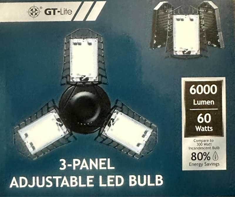 Energy Efficient Bright 6000 Lumen 3-Panel Adjustable 30,000 Hour LED Light Bulb